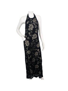 Vtg Halter Maxi Dress Open Back Floral Burnout Whimsigoth Formal Cocktail Y2K 12